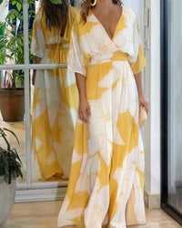 Kleid Mit Floralem Druck Und Kontrastdetails Für Frauen | Ideal Für Festliche Und Formelle Anlässe – Gelb