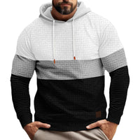 Men's Color Block Waffle Long Sleeve Hooded Sweatshirt – Weiß