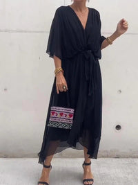 Tessa - Elegantes Kleid mit V-Ausschnitt – Schwarz