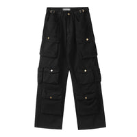 Men's Vintage Washed Loose Straight Multi-Pocket Cargo Pants – Schwarz