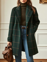 Aida | Klassischer Karierter Tweed-Mantel – Grün