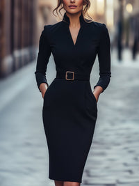 Vistara™ - Moderne Kleid mit Gürtel – Schwarz