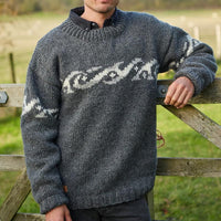 HERREN-RUNDHALS-STRICKPULLOVER -JACQUARD – Grau