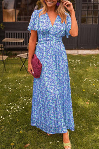 Pauline – Langes Kleid mit Blumenmuster – Blau