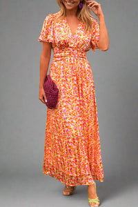 Hildegard | Romantisches Maxikleid mit Blumenmuster und Leichtem Tragegefühl – Orange