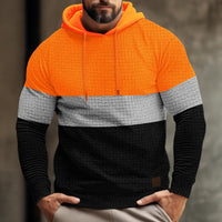 Men's Color Block Waffle Long Sleeve Hooded Sweatshirt – Orange