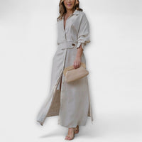 Jeanette - V-Neck Maxi Dress – Beige