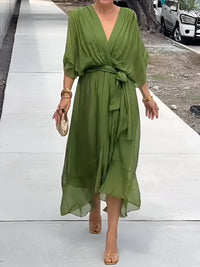 Claire | Midi-Kleid mit Taillengürtel – Grün