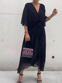Claire | Midi-Kleid mit Taillengürtel – Schwarz