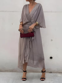 Claire | Midi-Kleid mit Taillengürtel – Grau