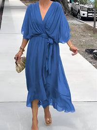 Claire | Midi-Kleid mit Taillengürtel – Blau
