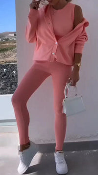 Heidi-Mode | Dreiteiliges Ensemble Kapuzen-Cardigan Sweatshirt – Rose