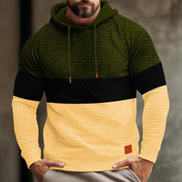 Men's Color Block Waffle Long Sleeve Hooded Sweatshirt – Oliv