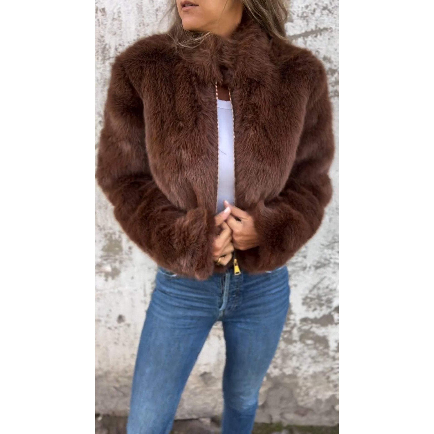 Lasithra | PU Bond Jacke mit hohem Kragen und Reißverschluss