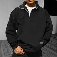 Men's Loose Fleece Stand Collar Solid Color Sweatshirt – Schwarz