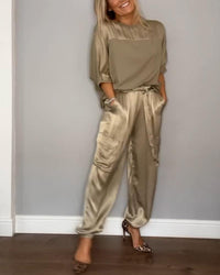 Tara - Modisches Satin-Outfit-Set – Gold