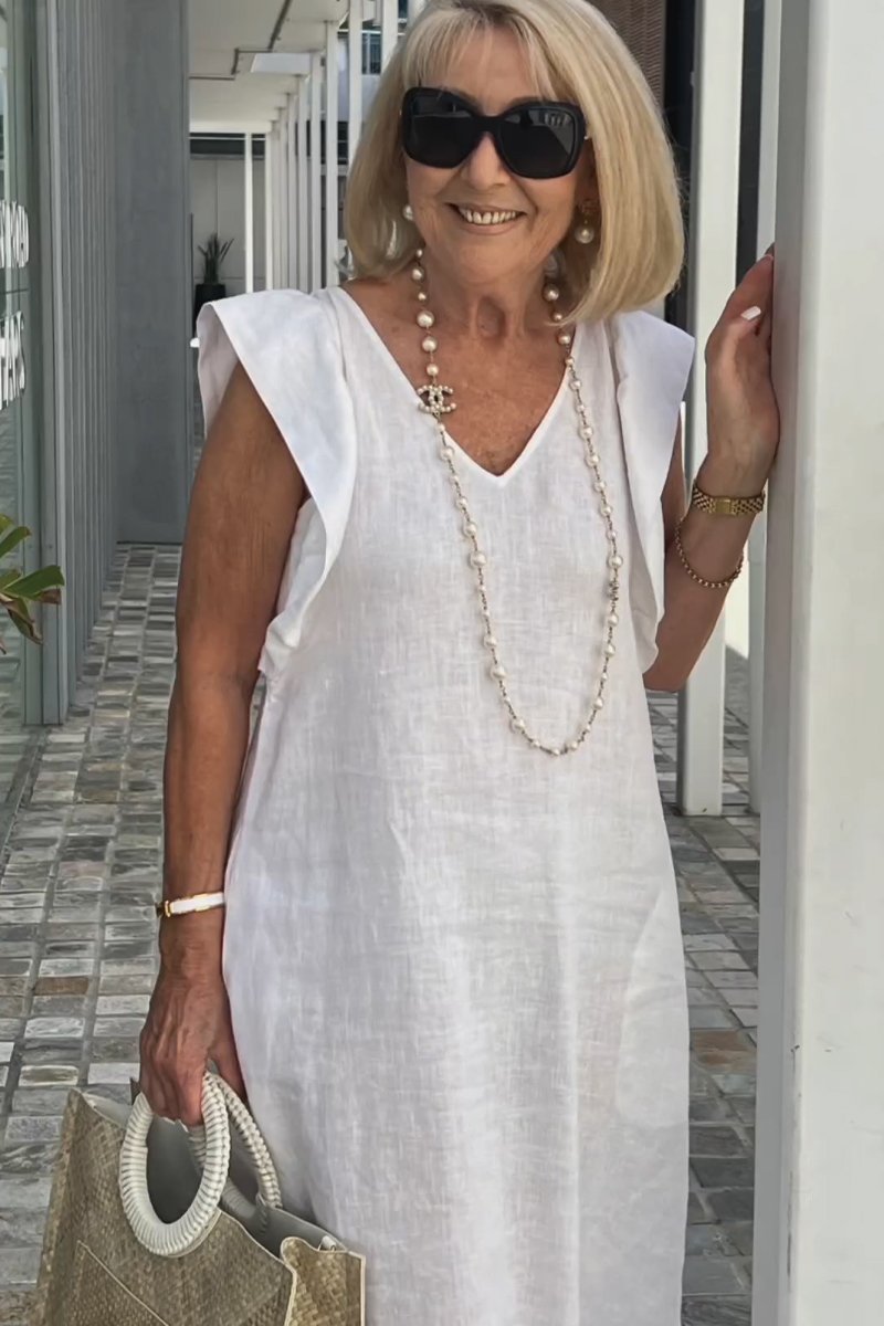 Greta - Elegantes V-Ausschnitt langes locker sitzendes Kleid