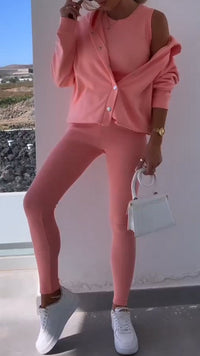 Elise - Elegantes Kapuzenweste Sweatshirt-Set – Rosa