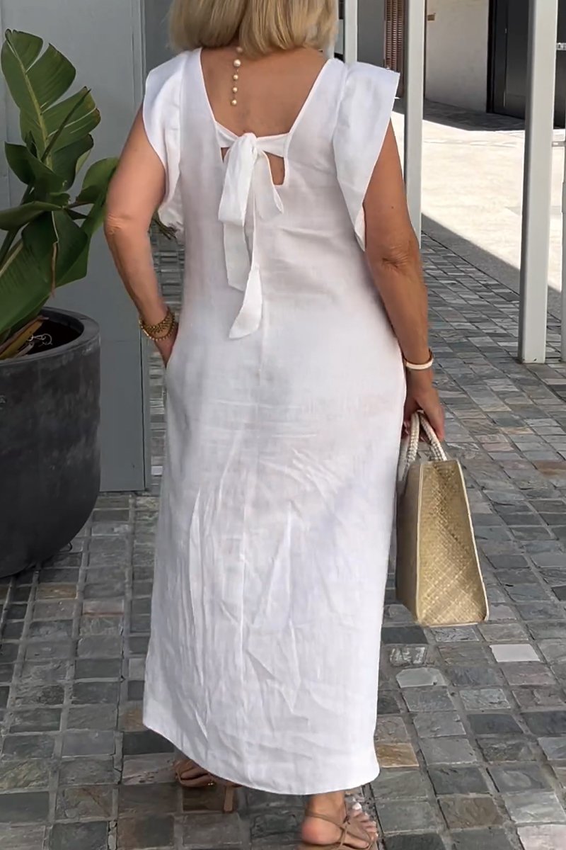 Greta - Elegantes V-Ausschnitt langes locker sitzendes Kleid