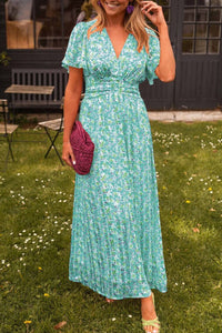 Pauline – Langes Kleid mit Blumenmuster – Grün