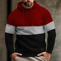 Men's Color Block Waffle Long Sleeve Hooded Sweatshirt – Rot