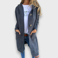 Fara – Strick-Cardigan mit Kapuze & Knopfleiste – Grau