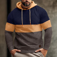 Men's Color Block Waffle Long Sleeve Hooded Sweatshirt – Marine