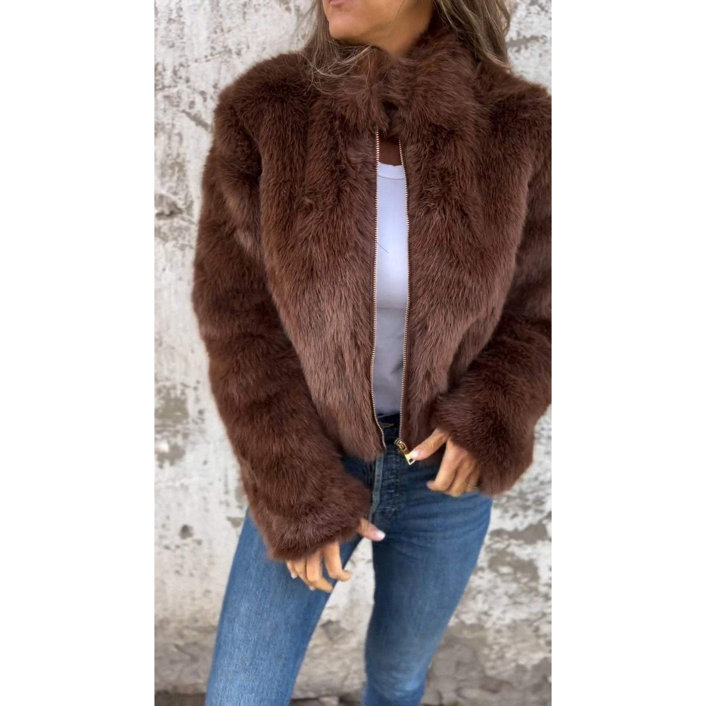 Lasithra | PU Bond Jacke mit hohem Kragen und Reißverschluss