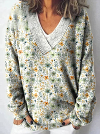 Okta™ | Schöner Blumenmuster-Cardigan mit Knöpfen – Pullover mit V-Ausschnitt