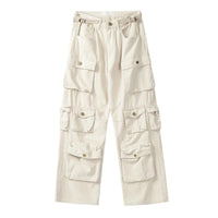 Men's Vintage Washed Loose Straight Multi-Pocket Cargo Pants – Weiß