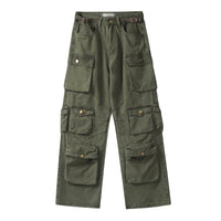 Men's Vintage Washed Loose Straight Multi-Pocket Cargo Pants – Oliv