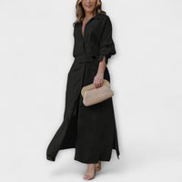 Jeanette - V-Neck Maxi Dress – Schwarz