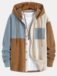 Elonzo – Colorblock Kapuzenpullover Aus Cord – Braun