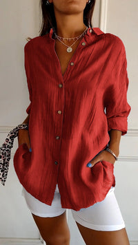 Irma - Damen Hemdbluse mit Knopfleiste und Lockerem Schnitt – Rot