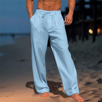 Erik | Leichte Leinenhose in Unifarbe – Blau