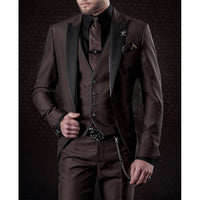 Dreiteiliges Leinen-Set für Herren: Business-Blazer, Weste und Hose – Kaffee