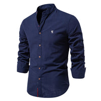 Julian | Herren Stehkragenhemd Langarm Slim Fit – Marine