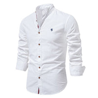 Julian | Herren Stehkragenhemd Langarm Slim Fit – Weiß