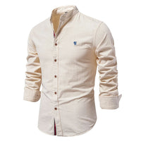 Julian | Herren Stehkragenhemd Langarm Slim Fit – Beige