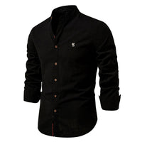 Julian | Herren Stehkragenhemd Langarm Slim Fit – Schwarz