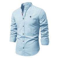 Julian | Herren Stehkragenhemd Langarm Slim Fit – Hellblau