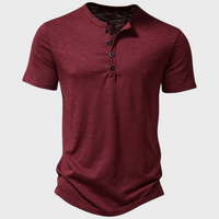 Jumas | Herren lässiges Henley Kurzarm Freizeitshirt – Weinrot