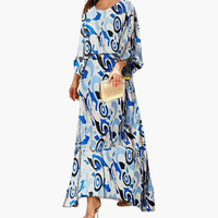 Kalinda | Fließendes Alloverdruck Maxikleid – Blau