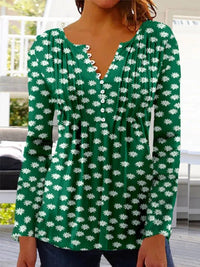 Karoline | Blumige Bluse mit V-Ausschnitt – Dunkelgrün