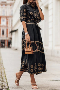 Kassandra | Damen Boho Ethno Midikleid Langarm – Schwarz