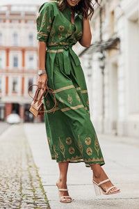 Kassandra | Damen Boho Ethno Midikleid Langarm – Grün