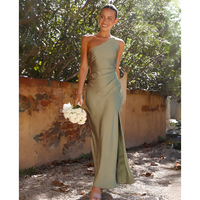Kassandra | Damen One-Shoulder Asymmetrisches Maxikleid – Grün