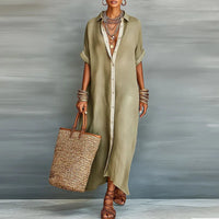 Kassiopeia | Damen Hemdkleid mit Knopfleiste Maxi – Khaki