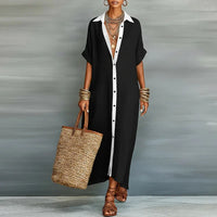 Kassiopeia | Damen Hemdkleid mit Knopfleiste Maxi – Schwarz