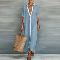 Kassiopeia | Damen Hemdkleid mit Knopfleiste Maxi – Hellblau